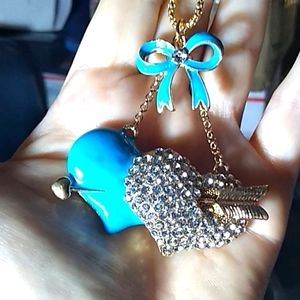 Crystal and Enamel Heart with Blue Bow Pendant
